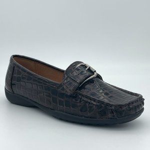 Pierre Dumas Hazel 3 Brown Croc Embossed Slip On Loafer Shoes